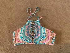 New Time and True Turquoise Blue Bikini Swim Suit Top Womens Size Large 12 14