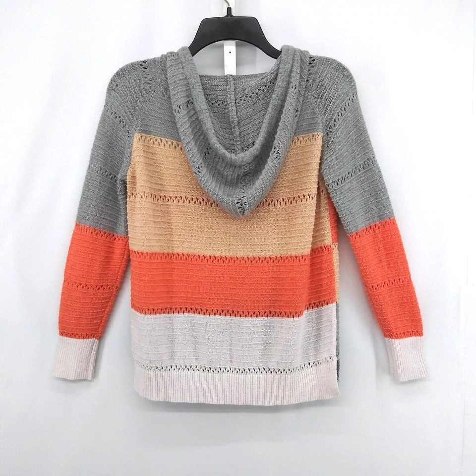 Womens Sweatshirt Size Small Gray Orange Striped Long Sleeve Pullover Hoodie - Image 3 of 4