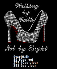 Walking by Faith-Iron on Rhinestone Transfer- Bling, Religious iron on template