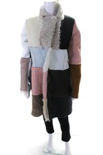 Kervin Marc Womens Leather Multicolor Patchwork Collar Shearling Coat Size S