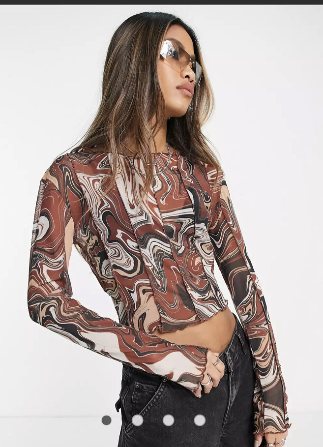 Violet Romance Top Size 12 Brown Black Marble Print Mesh Long Sleeve KT92 |  eBay