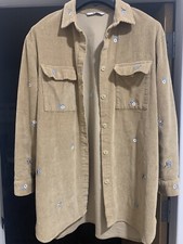 Women Beige Flower Pattern Top Jacket Long Cardigan Cute Size 14