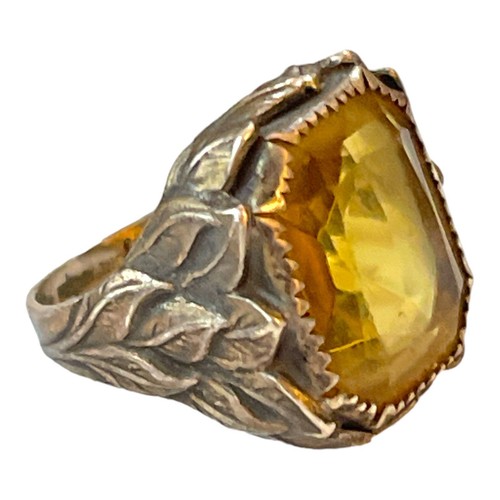 Antique Victorian Edwardian Ring Citrine Colored Paste Stone Leaves 3.75 - Picture 3 of 7