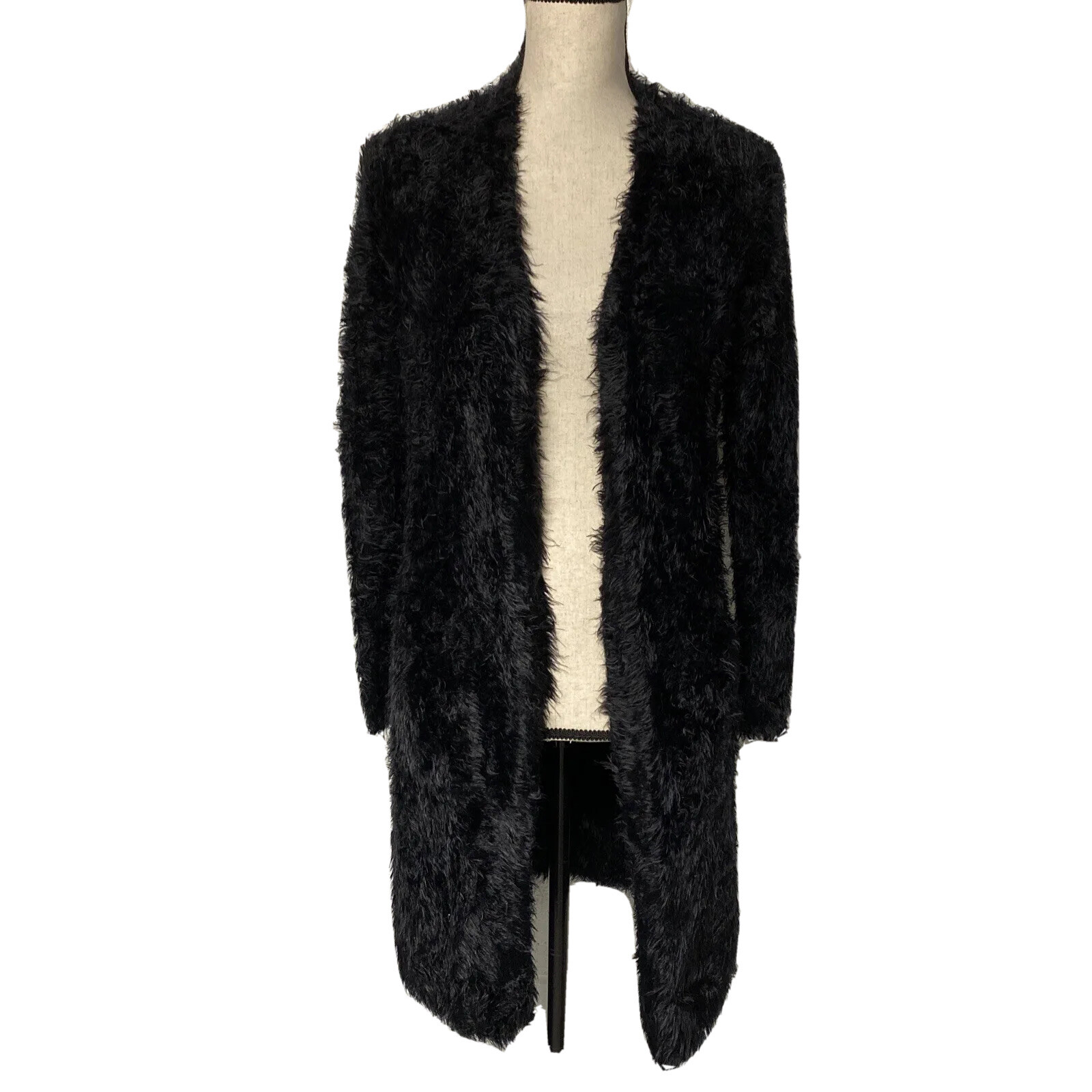 Black Shag Fuzzy Open Cardigan Sweater 