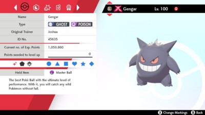 Shiny Gengar Gmax (6IV) für Pokemon Schwert und Schild + Meisterball