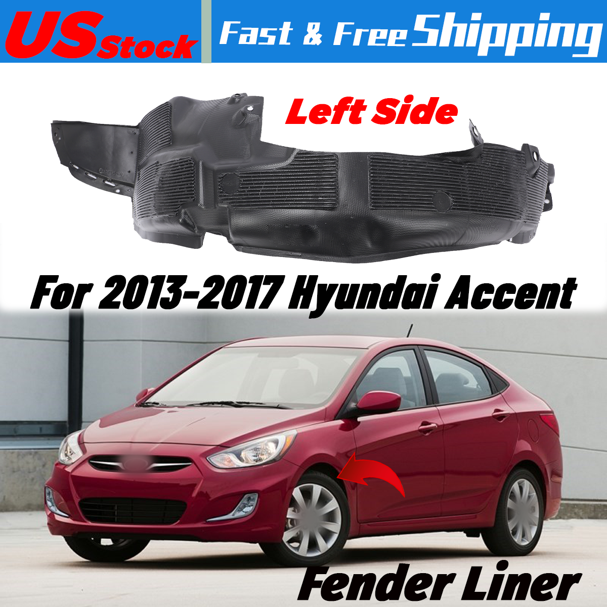 2013-2017 Hyundai Accent Left Front Fender Liner Replacement
