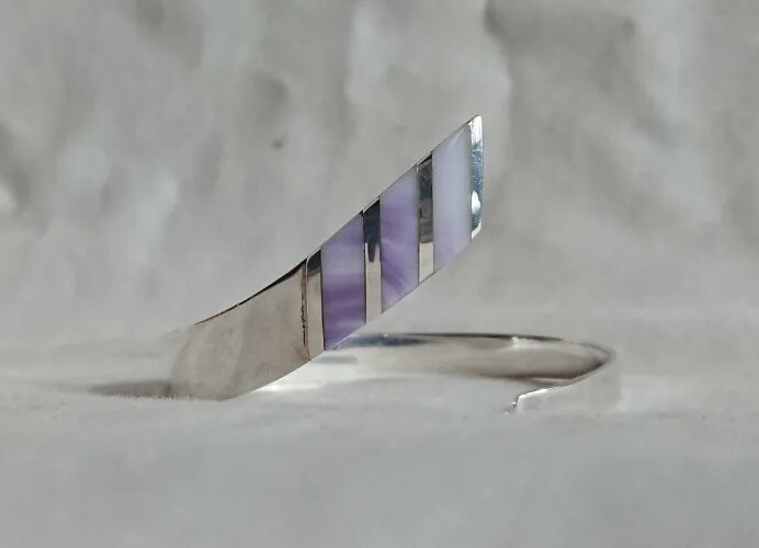 Hallmarked Solid Sterling Silver Shell Inlay Bang… - image 4