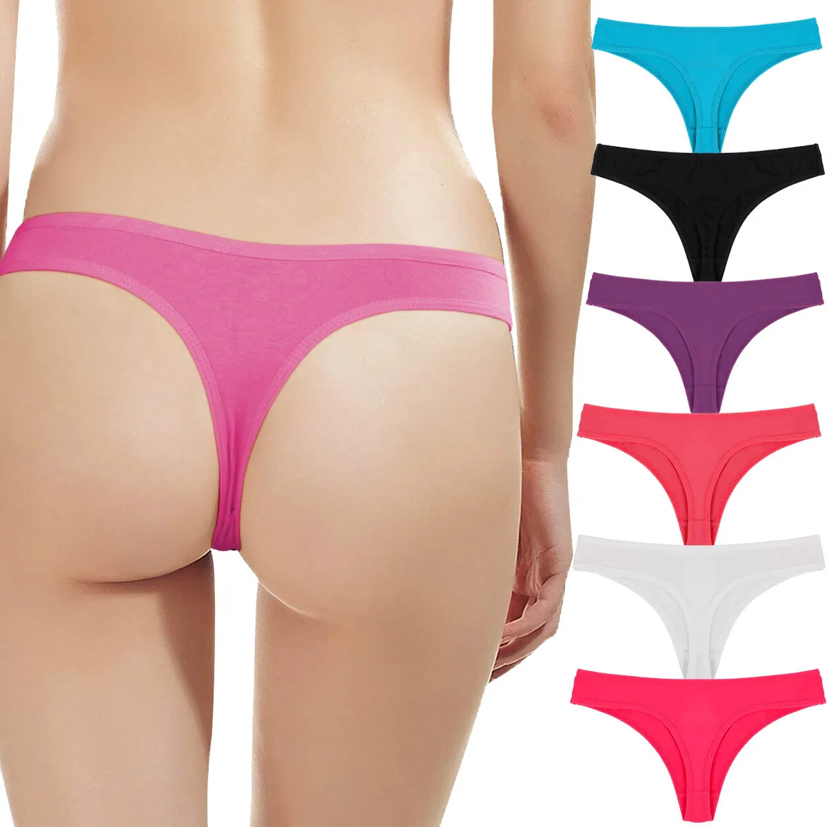6 Pack Womens Underwear Cotton Thongs G-String Knickers Lingerie Plus Size
