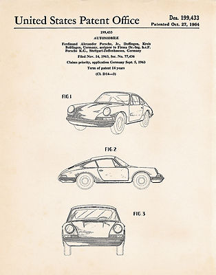 1964 Porsche Poster 911 912 Wall Art Gifts Auto Patent Prints