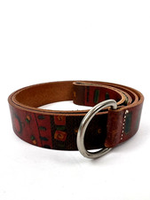 Chico's Women's Italian Leather Brown Tribal Print Belt Adjustable Hook Loop M/L