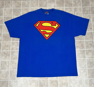 Vintage 2003 DC Comics Superman Logo Graphic T-Shirt Blue Sz 2XL
