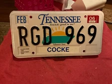 Tennessee License Plate Sunrise Design Cocke County RGD 969 2006