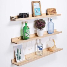 48 Inch Large Wood Floating Shelves For Wall Set Of 3 Rustic Natural Picture Led