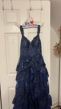 Navy A-line Prom Dress Sequin Layered