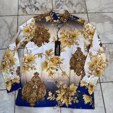 NWT PRESTIGE Men’s Long Sleeve Multi Color Designer Print Shirt Sz. 2XL