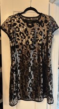 GUESS Womens Sequin Mesh Animal Print Sheer S...