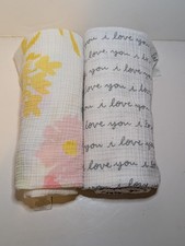 Set Of 2 Cloud Island Floral  I Love You Baby Blanket Muslin Cotton Swaddle