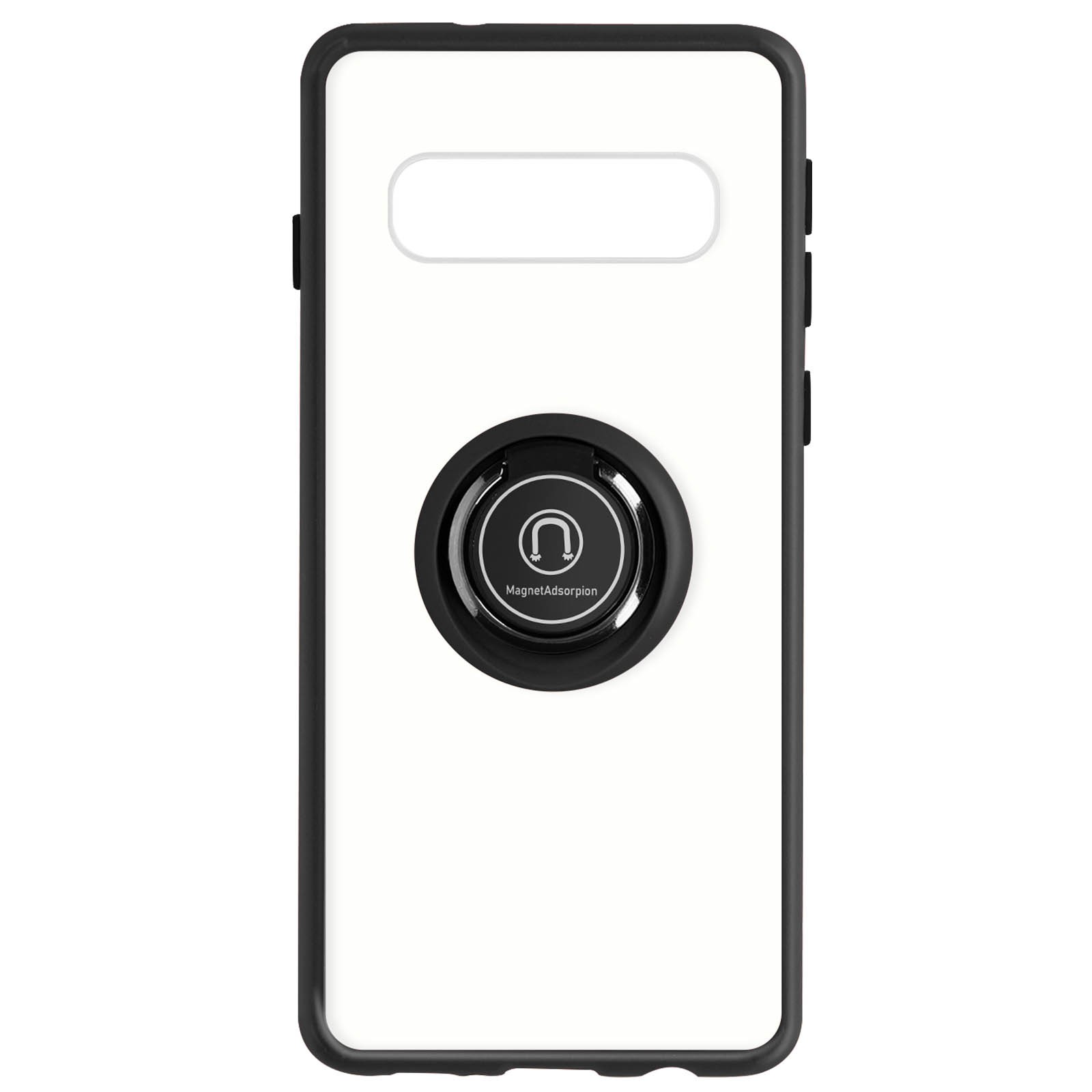 Coque Galaxy S10 bi-matière noire avec anneau support métallique de protection