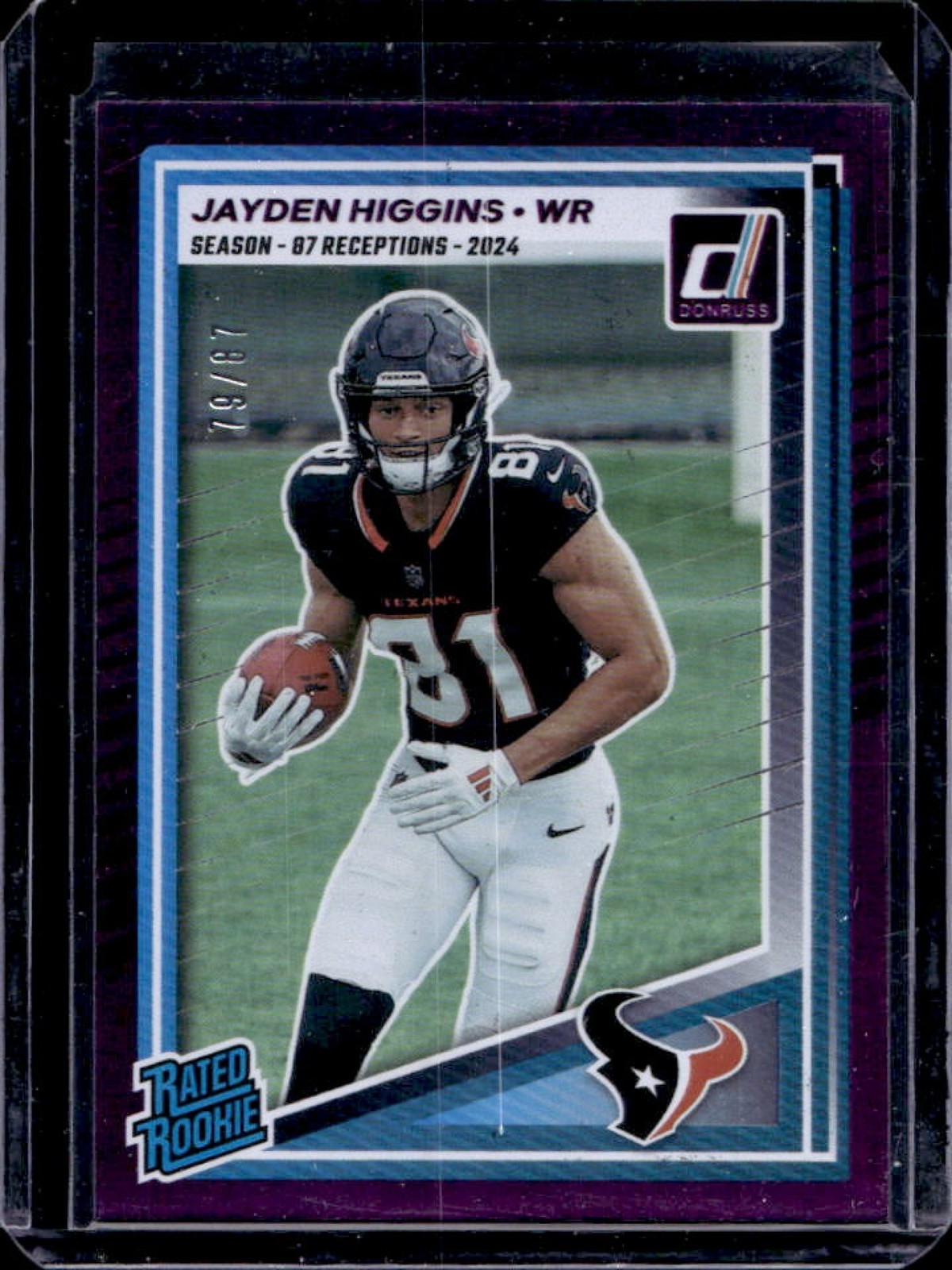 2025 Donruss Jayden Higgins Rated Rookie Season Stat Line RC #78/87 Texans