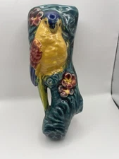 Vintage Colorful Bird Wall Pocket Hand Painted Vase Planter Ceramic Japan
