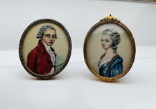 Beautiful Antique Two Hand Painted Miniature Portraits On Ceramic Male & Female