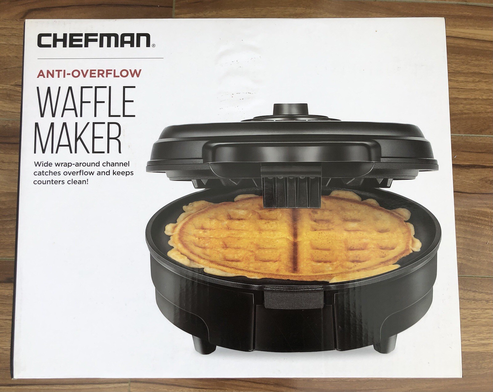 Chefman Anti-Overflow Waffle Maker - Black-NEW