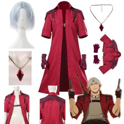 DMC Dante Red Full Set Wig Cosplay Costume Halloween Carnival Suit
