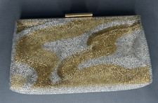 Vintage NEW Walborg Gold Silver SatinBeaded Gold Hardware Clutch Purse