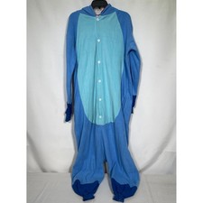 Disney Stitch Character Blue Fleece Kigurumi Hooded Costume Pajamas Adult LARGE