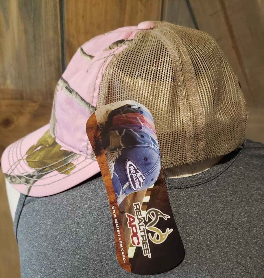 Realtree APC Pink Camo Trucker Hat Ladies Fit Mesh Back Mossy Oak Cap Adjustable - Image 3 of 4