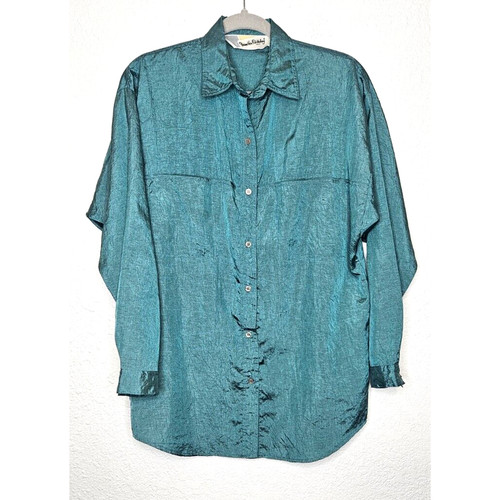 Diane von Furstenberg, Vintage Diane Von Furstenberg Womens Button Up Shirt Medium Blue Crinkle Blouse