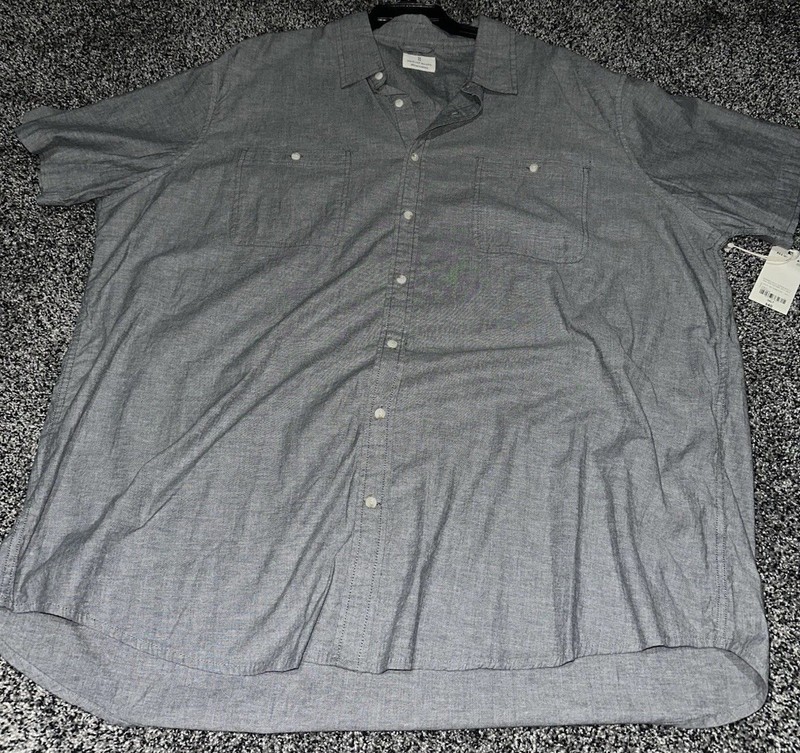 Mutual Weave Shirt Men's 3XLT  Dark Gray Double Pocket Short Sleeve Button