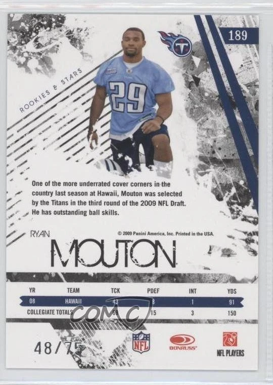 2009 Donruss Rookies & Stars Longevity Rookie Sapphire /75 Ryan Mouton #189 RC - Image 2 of 2