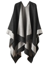 Women's Shawl Wrap Poncho Sweater Open Front Cape for Fall Winter,Border-blac...