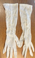 Vtg NylonIvory Color Ladies Gloves With Embroidered Accents 14  3  Across Palm