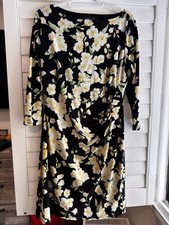 Ralph Lauren Black Floral Long-Sleeve Midi Dress with Yellow & White Flowers