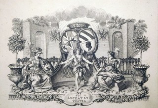 Etching Alliance coat of arms Tucher Haller J.J. Preisler/M. Tyroff 1740 Nuremberg