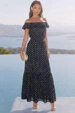 Ulla Johnson Black Floral Print Off Shoulder Maxi Dress  Sz  S