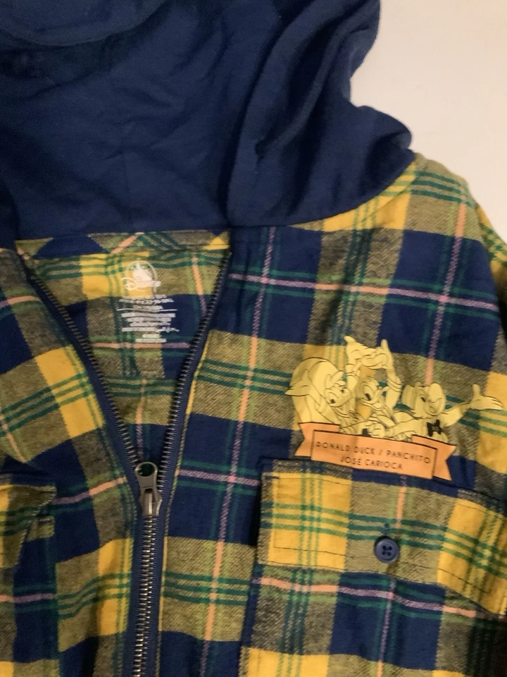 Disney Tres Caballeros Pato Donald Sudadera con Capucha Franela Cremallera Pequeña Cremallera Completa Amarilla Foto 3 de 4