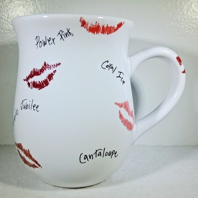 Mary Kay Advertising Mug White with Red Lipstick Kiss Prints, Made in China