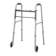 Medline Adjustable Aluminum/Steel 2-Button Folding Walker, 25"-32" w/ 5" Wheels