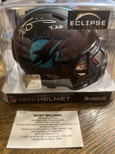 Ricky Williams / Autographed Mini Helmet (Miami Dolphins) 420 Inscribed*JSA COA*