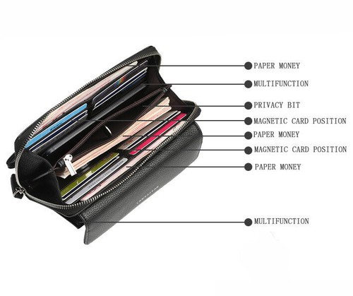 Men Business Wristlet Bag Leather Zipper Wallet Card Holder Clutch Phone Handbag - Picture 7 of 15