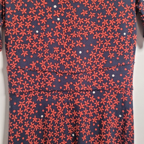 Jigsaw Tea Dress XS 8 Navy Red Ditsy Print Midi V Neck Jersey Button Up Preloved - Picture 4 of 11