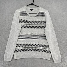 Talbots Sweater Womens Small Ruffle Lambswool Nordic Fair Isle Neutral Gray