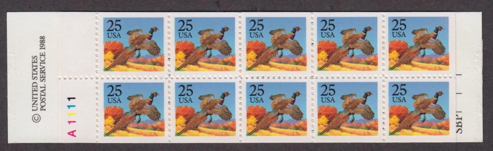 1988 booklet BK158 Pheasant 25¢ (2 Sc 2283a panes) MNH plate number A1111 - Image 2 of 2