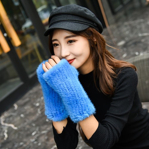 8 inch Women's Real Mink Fur Gloves Fingerless Knitted Wrist Cuffs Warm Sleeves - Picture 7 of 42
