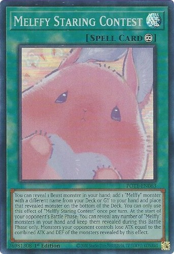 jeffy's pokemon card YUGIOH HOLO CARD 1 X MELFFY STARING CONTEST POTE-EN063 1ST EDITION