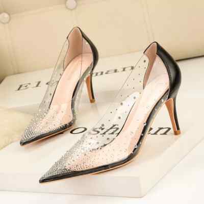 Pumps Damenschuhe schwarz transparent bequem 7,5 cm elegant Kunstleder 233