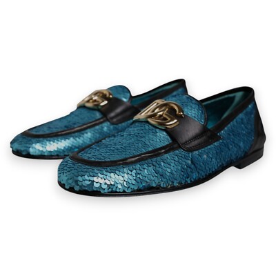Dolce & Gabbana Blue Sequined Loafers Formal Dress Shoes Dolce & Gabbana Sequined Blue Loafers | Sendegaro UK main image 3